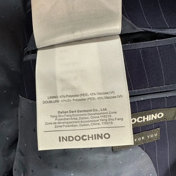Indochino Jacket Blazer Sport Coat Wool Navy Blue Pin Stripe 2 Button 38 NWT
